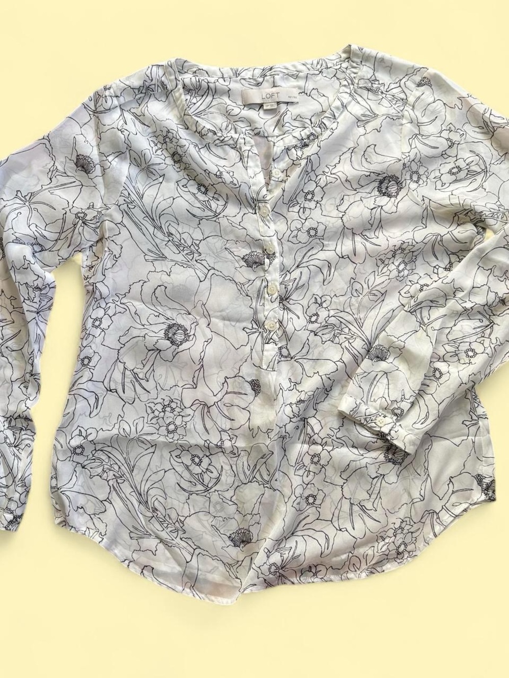 LOFT White Floral Sketch Button-Front Shirt